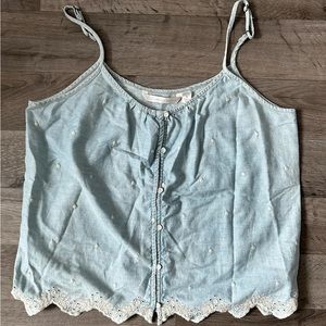 Blue Embroidered Tank Top
